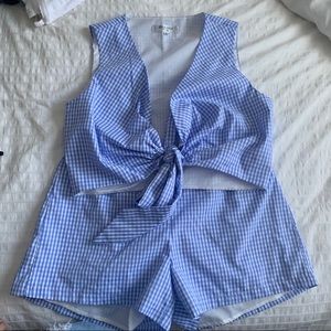 LF Blue and White Gingham Matching SET